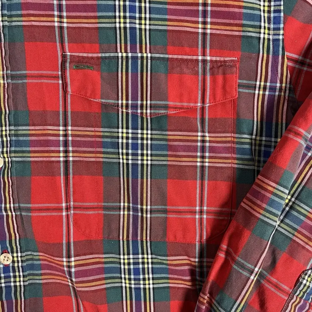 VTG‎ Tommy Hilfiger Men's Red Plaid Woven Cotton Button-Up Shirt LS Pockets L/G